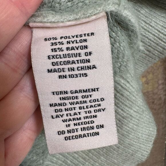 Nanette Lepore Light Sage Green Retro Pearl Fuzzy Floral Sweater XS - Picture 5 of 5